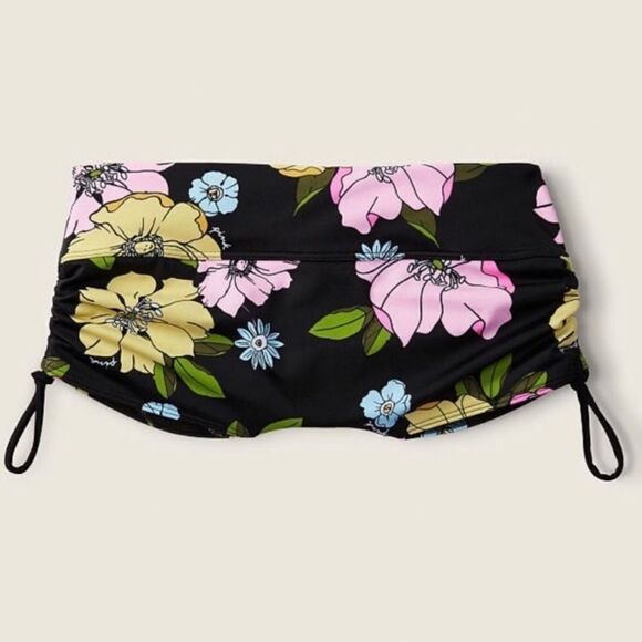 COPY - Victoria’s Secret Pink Swim Shortie Bikini Bottom Ruched Sides Black flo… - Picture 6 of 8